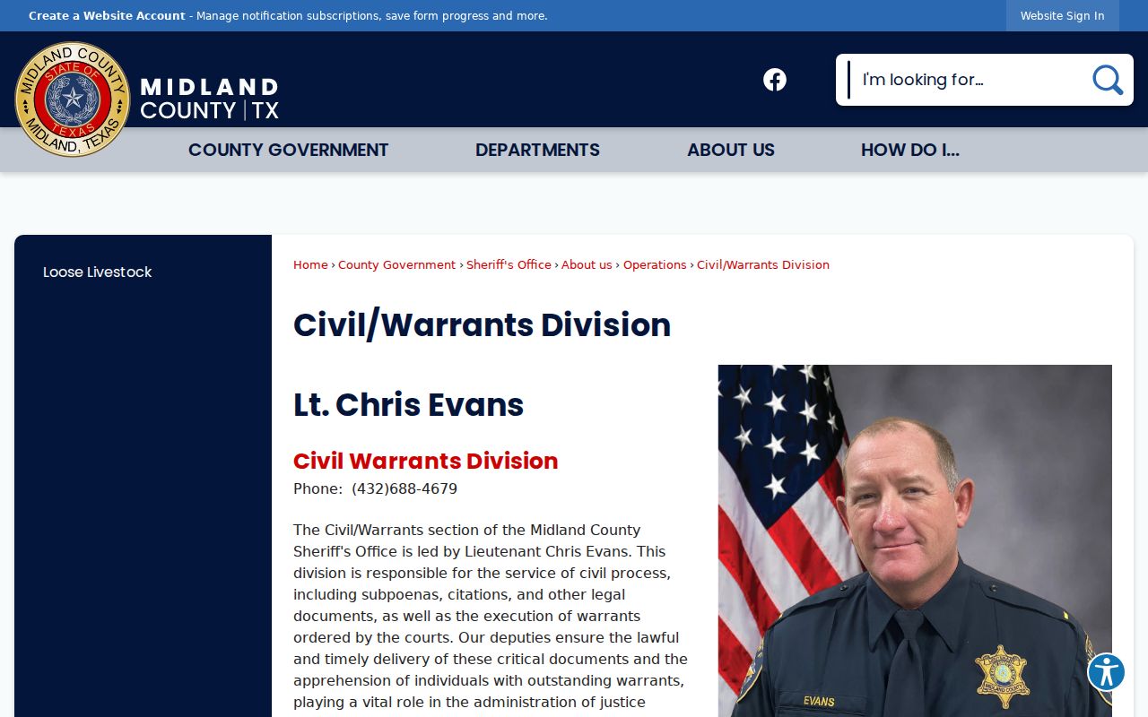 Midland County arrest warrant service through the Civil and Warrants Division