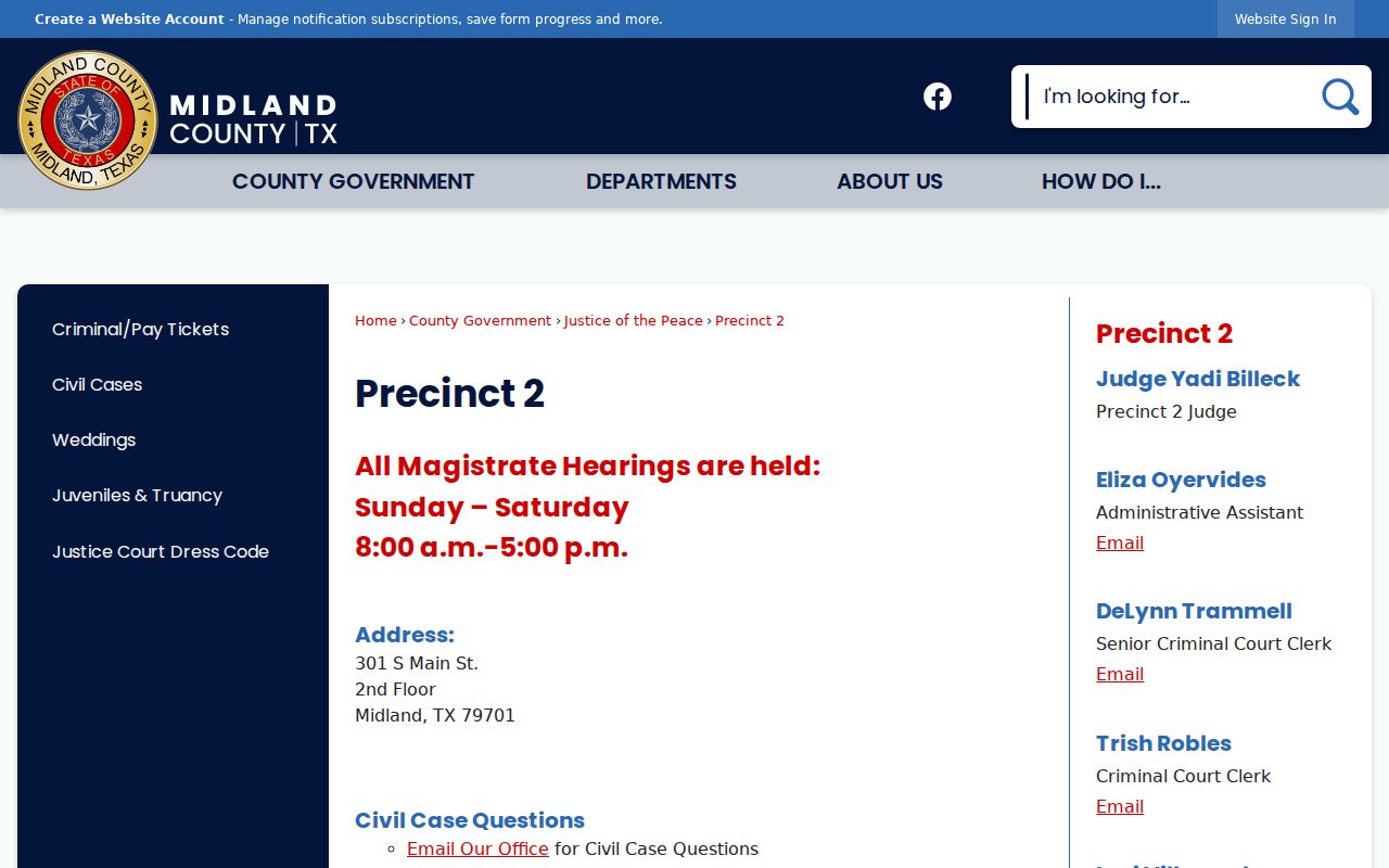 Midland County bench warrant access through a JP magistrate contact page