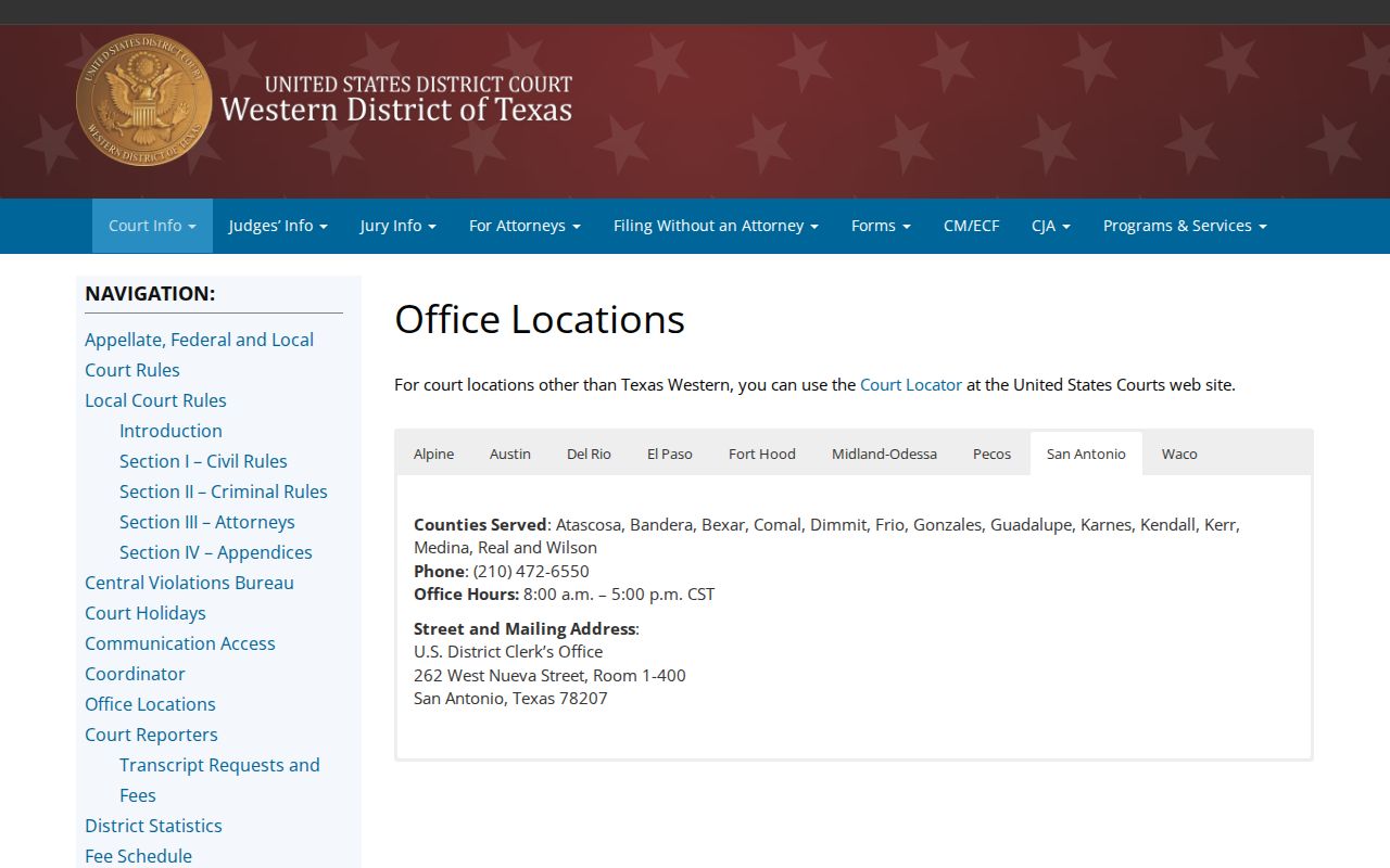 Midland County warrant access context near the federal courthouse